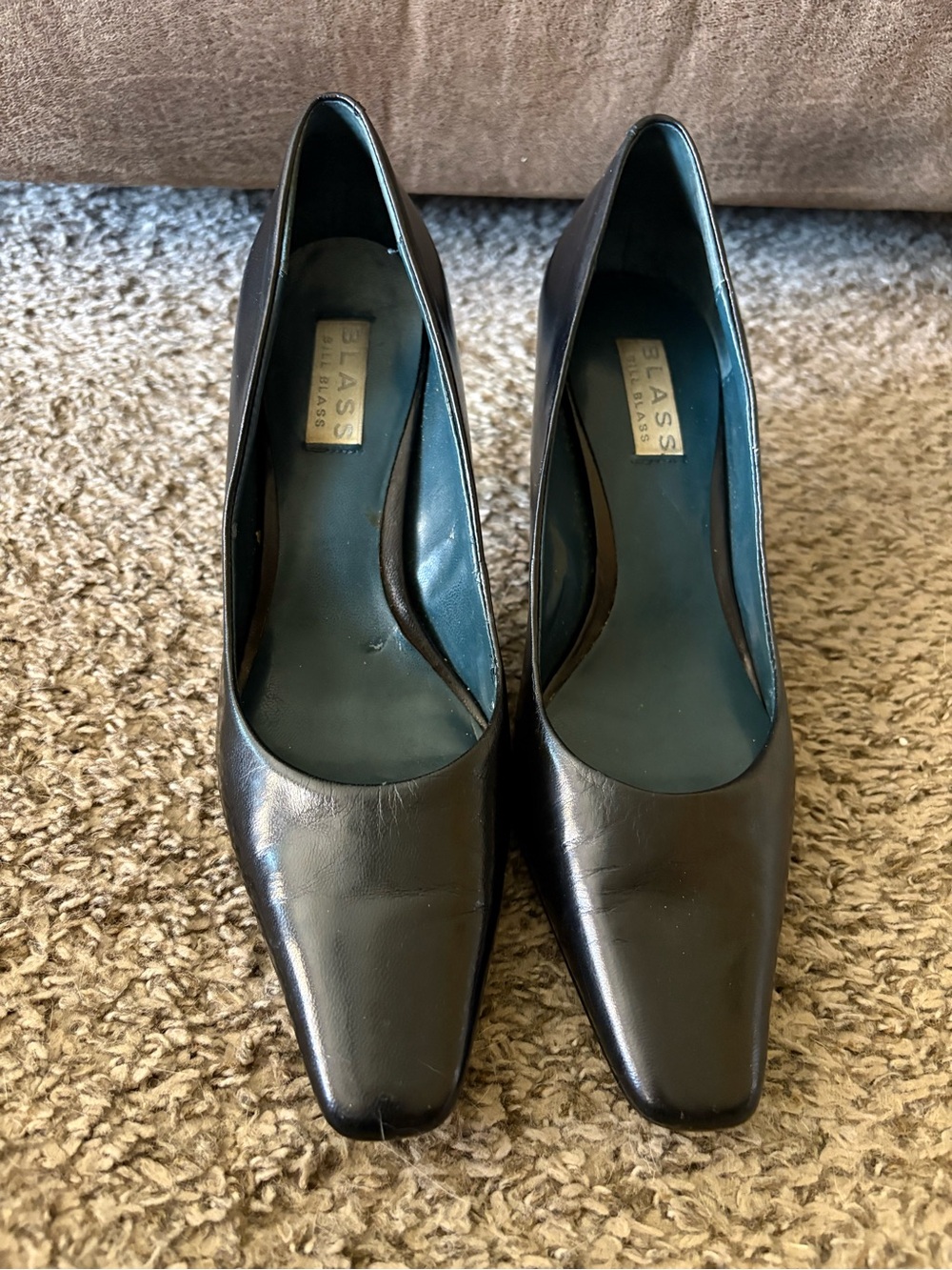 Bill Blass Black Leather Square-Toe Pumps